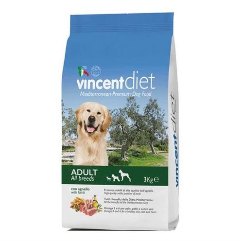 מזון לכלבים וינסנט לכלב בוגר על בסיס עוף דגים וטלה 15 ק"ג